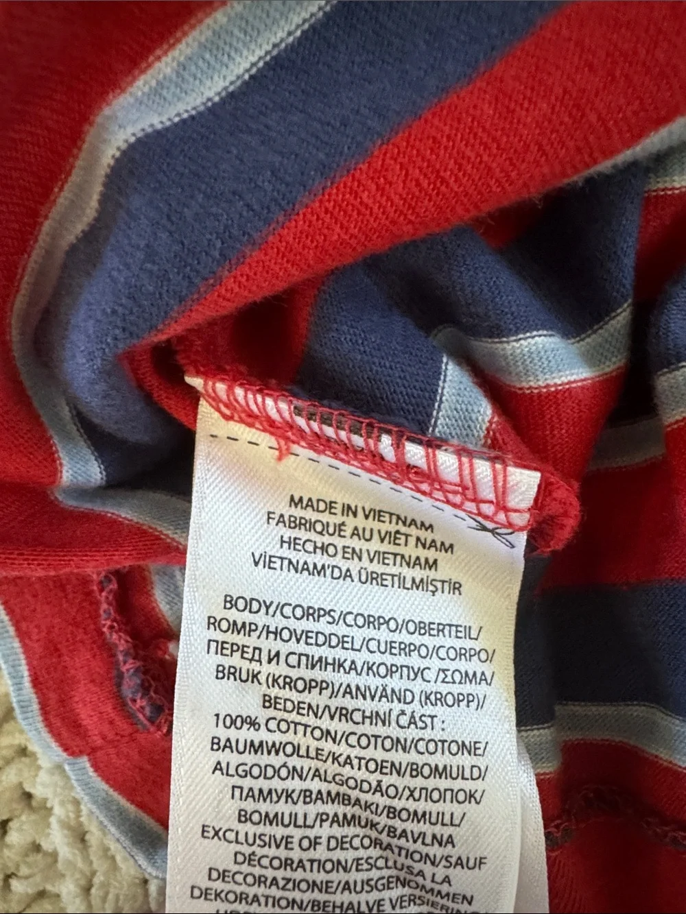 Polo by Ralph Lauren Red, Navy & White Striped Crew Neck Tee